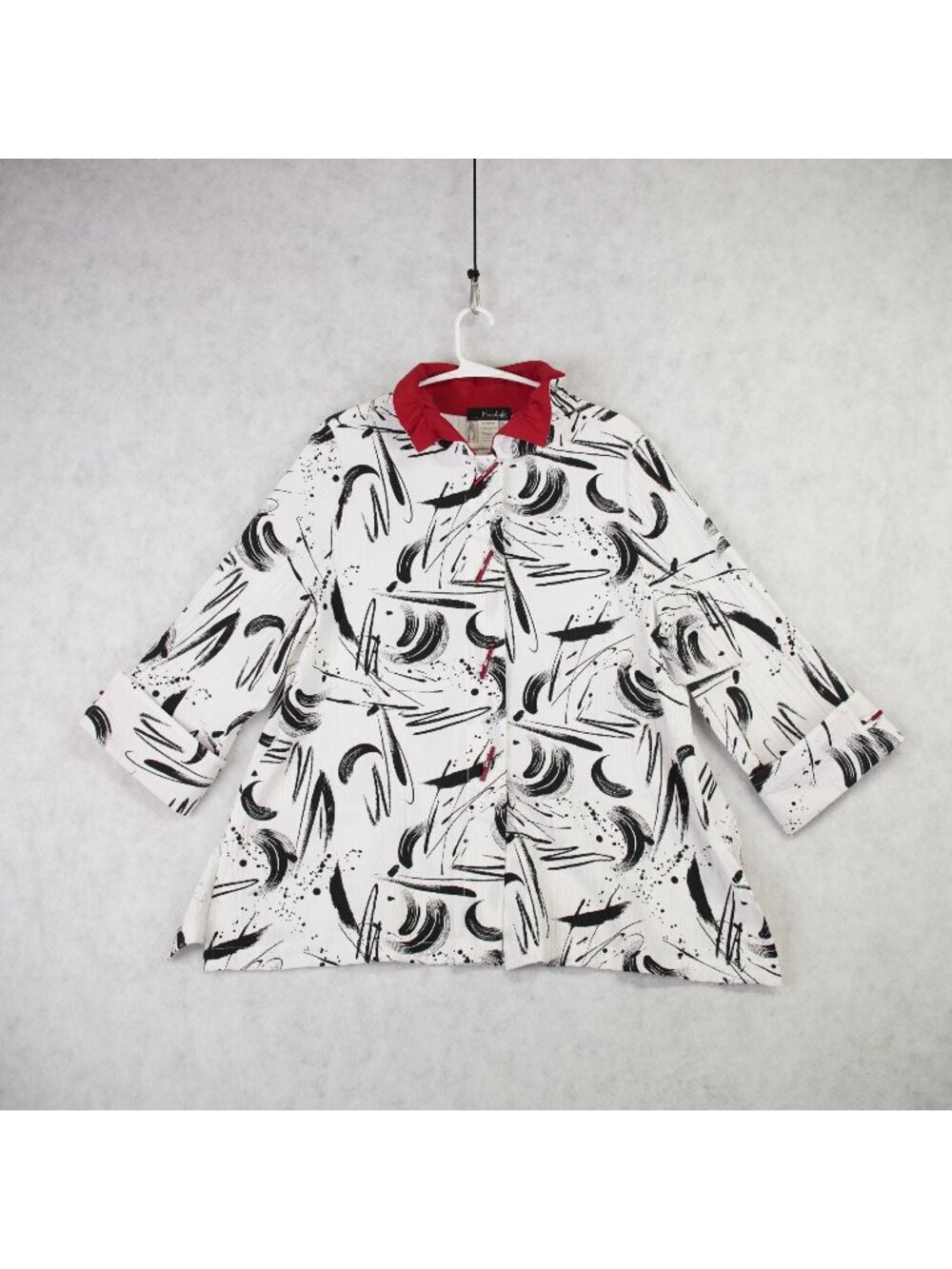 Moonlight Y&S Fashion Design Ladies Abstract Art Print Jacket Red Collar Size M
